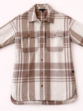 Banana Republic Women’s Plaid Button-Up Shacket in Cream & Taupe - Size Medium